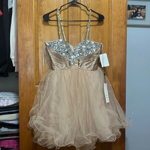 Sherri Hill Stoned Tan Dress